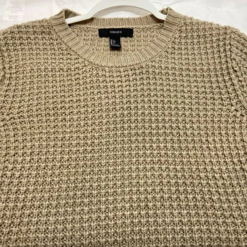 Forever‎ 21 Knit Sweater Women’s Large Tan Long Sleeve Pullover Cozy Tunic Shirt